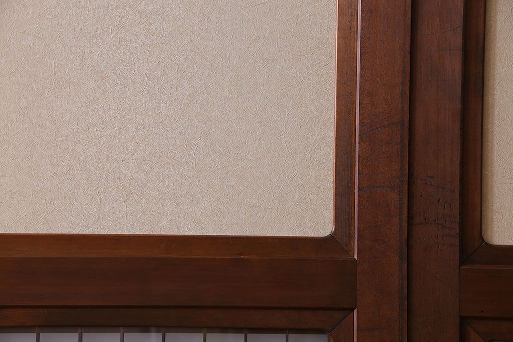 和製アンティーク　腰板ケヤキ材　帯の意匠が目を引く上質なガラス帯戸(板戸、引き戸、建具)