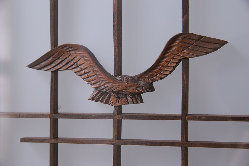 和製アンティーク　腰板ケヤキ材　帯の意匠が目を引く上質なガラス帯戸(板戸、引き戸、建具)