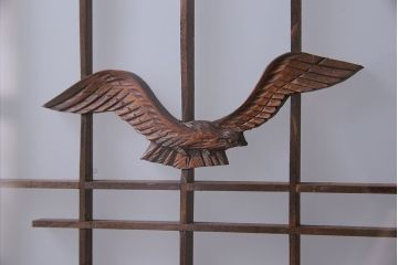 和製アンティーク　腰板ケヤキ材　帯の意匠が目を引く上質なガラス帯戸(板戸、引き戸、建具)