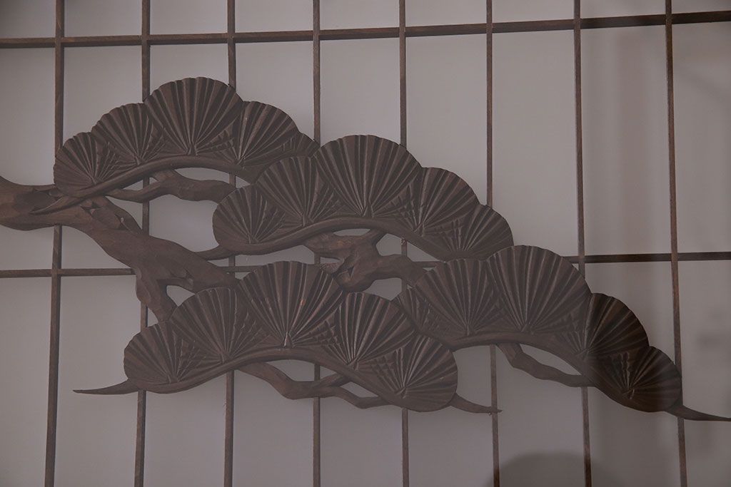 和製アンティーク　腰板ケヤキ材　帯の意匠が目を引く上質なガラス帯戸(板戸、引き戸、建具)