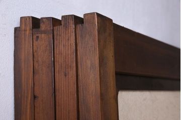 和製アンティーク　腰板ケヤキ材　帯の意匠が目を引く上質なガラス帯戸(板戸、引き戸、建具)