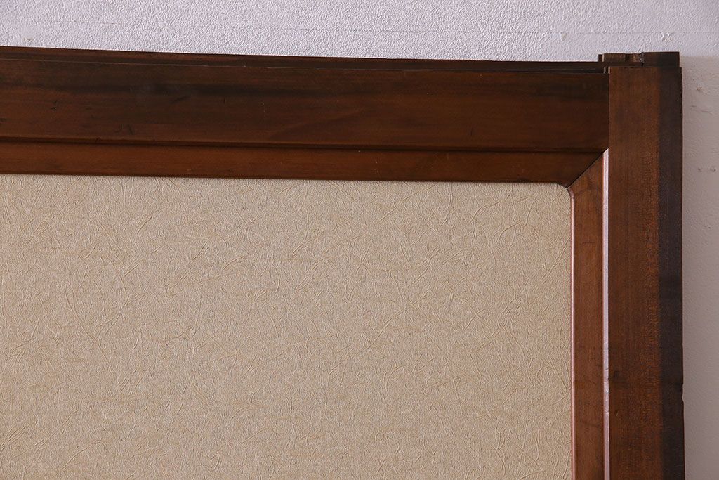 和製アンティーク　腰板ケヤキ材　帯の意匠が目を引く上質なガラス帯戸(板戸、引き戸、建具)