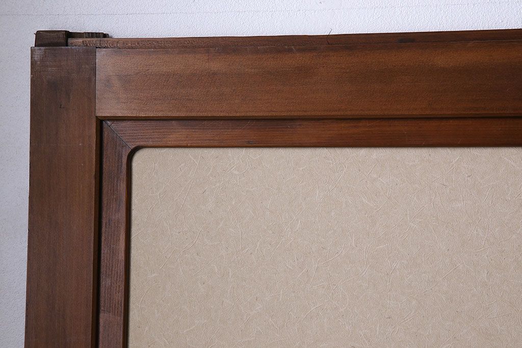 和製アンティーク　腰板ケヤキ材　帯の意匠が目を引く上質なガラス帯戸(板戸、引き戸、建具)