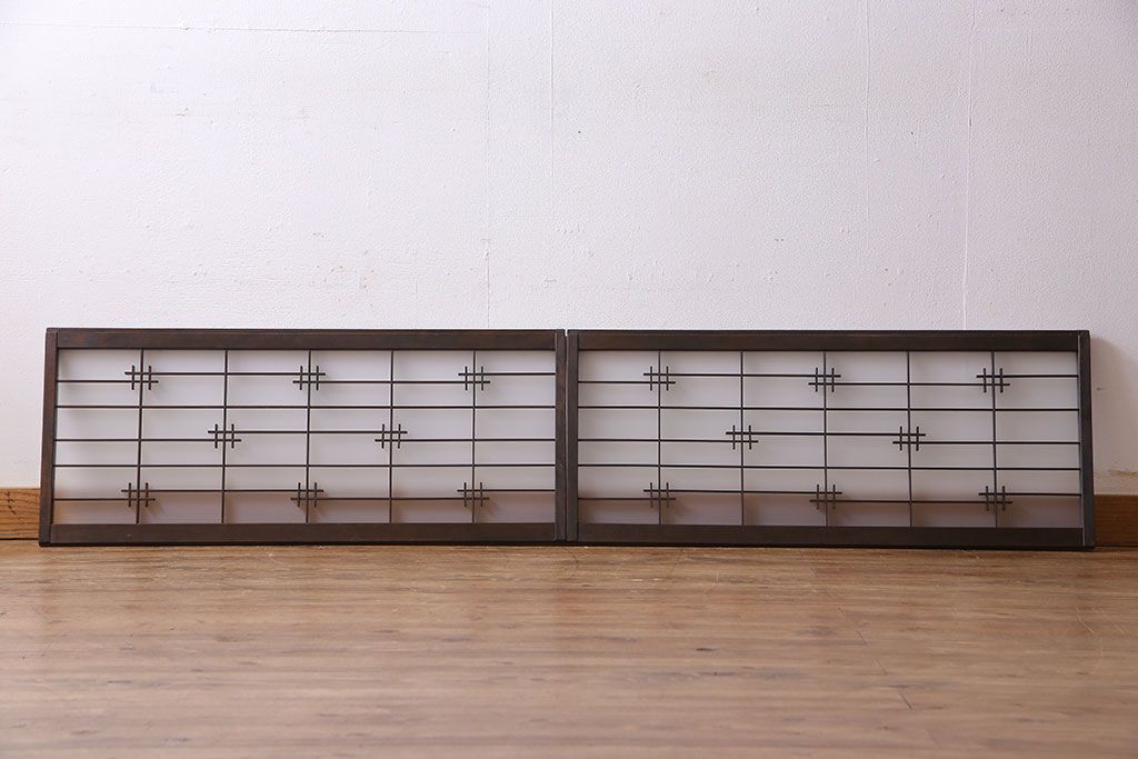 和製アンティーク　すりガラス入り　組子のデザイン素敵な窓(明かり取り、明り取り)2枚セット