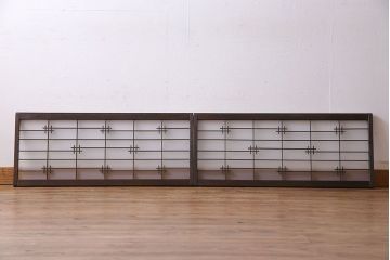 和製アンティーク　すりガラス入り　組子のデザイン素敵な窓(明かり取り、明り取り)2枚セット