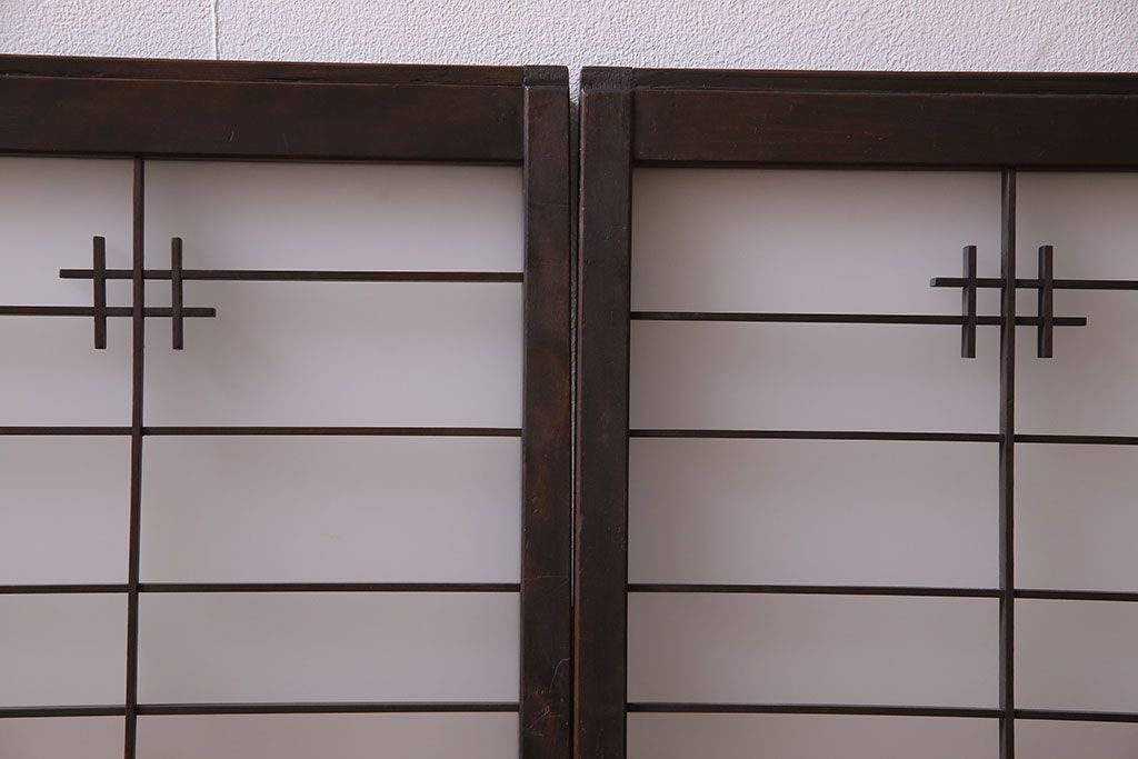 和製アンティーク　すりガラス入り　組子のデザイン素敵な窓(明かり取り、明り取り)2枚セット