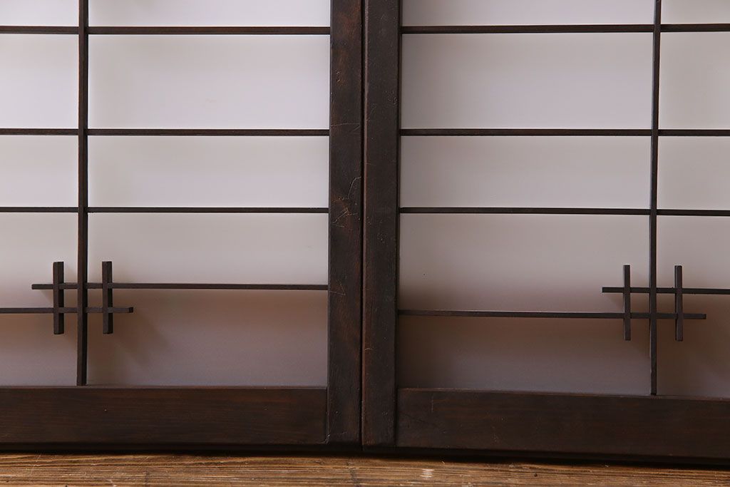 和製アンティーク　すりガラス入り　組子のデザイン素敵な窓(明かり取り、明り取り)2枚セット