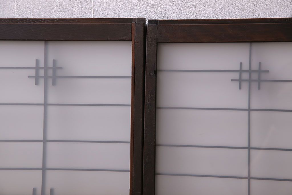 和製アンティーク　すりガラス入り　組子のデザイン素敵な窓(明かり取り、明り取り)2枚セット