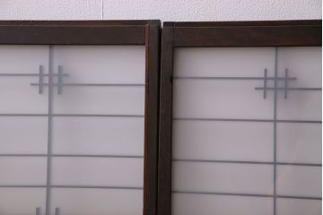 和製アンティーク　すりガラス入り　組子のデザイン素敵な窓(明かり取り、明り取り)2枚セット