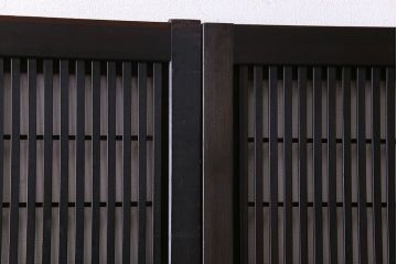 和製アンティーク　裏障子付き　上品な存在感を放つガラス帯格子戸(引き戸、建具)2枚セット