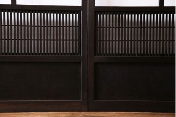 和製アンティーク　裏障子付き　上品な存在感を放つガラス帯格子戸(引き戸、建具)2枚セット