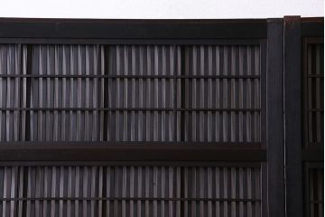 和製アンティーク　裏障子付き　上品な存在感を放つガラス帯格子戸(引き戸、建具)2枚セット