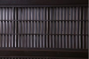和製アンティーク　裏障子付き　上品な存在感を放つガラス帯格子戸(引き戸、建具)2枚セット