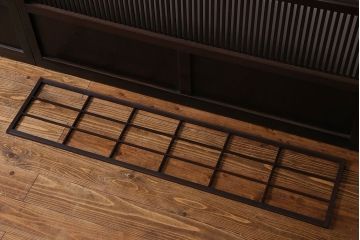 和製アンティーク　裏障子付き　上品な存在感を放つガラス帯格子戸(引き戸、建具)2枚セット