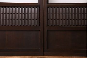 和製アンティーク　裏障子付き　モダンな雰囲気漂うガラス帯格子戸(引き戸、建具)2枚セット