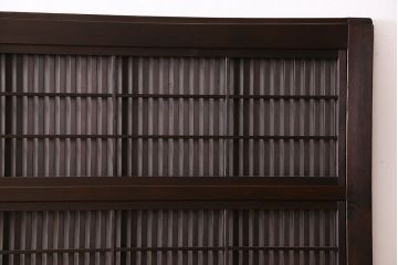 和製アンティーク　裏障子付き　モダンな雰囲気漂うガラス帯格子戸(引き戸、建具)2枚セット