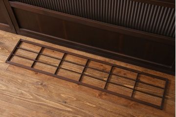和製アンティーク　裏障子付き　モダンな雰囲気漂うガラス帯格子戸(引き戸、建具)2枚セット