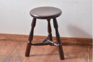 中古　松本民芸家具　シックな色合いが魅力的な三脚スツール(チェア、イス)(2)