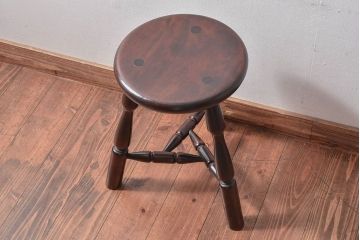 中古　松本民芸家具　シックな色合いが魅力的な三脚スツール(チェア、イス)(2)
