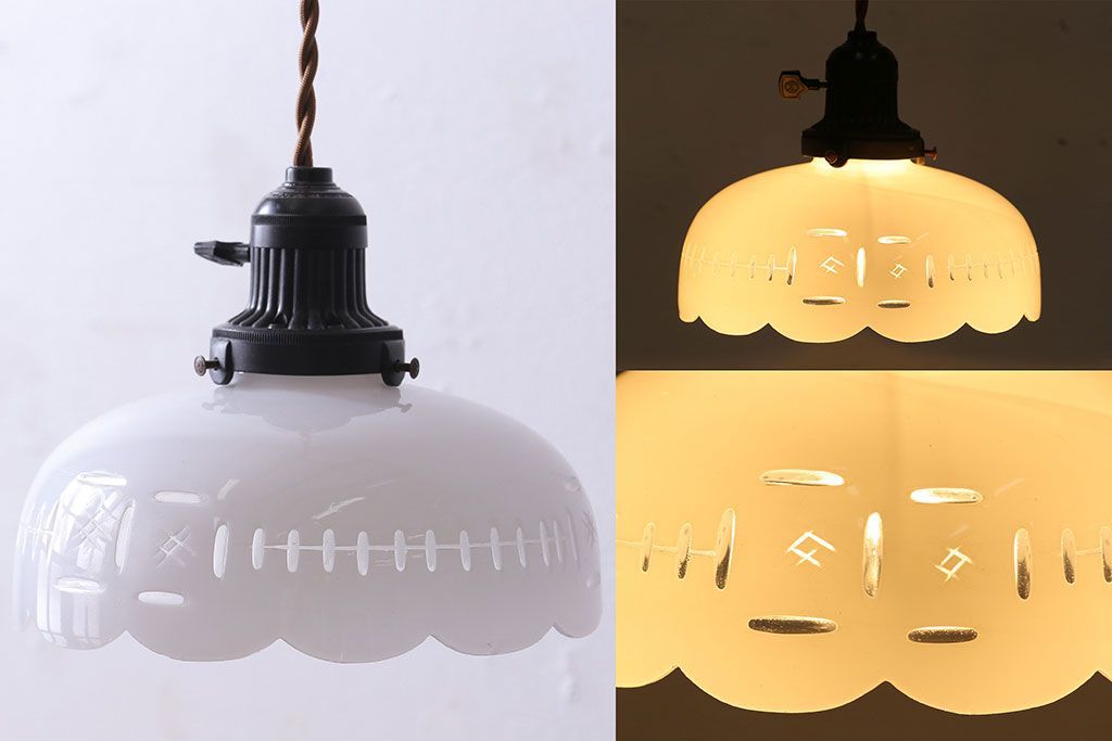 和製アンティーク　カットガラスがおしゃれなシェード(ペンダントライト)