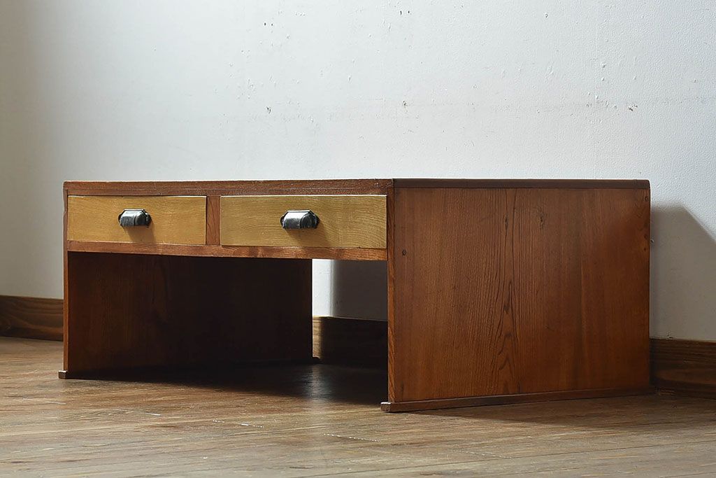 レトロ家具　昭和レトロ　栓材　明るい木肌のローテーブル(座卓、文机、作業台)