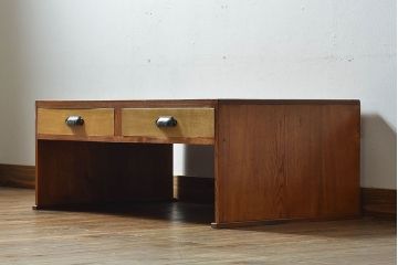 レトロ家具　昭和レトロ　栓材　明るい木肌のローテーブル(座卓、文机、作業台)