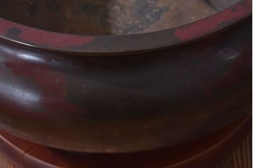 アンティーク雑貨　和製アンティーク　明治〜大正期 木製台座付き斑紫銅火鉢セット(五徳、火箸、灰ならし)
