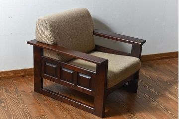 中古美品　北海道民芸家具　重厚な佇まいシングルソファ(1人掛けソファ、アームソファ)(定価17万)(2)