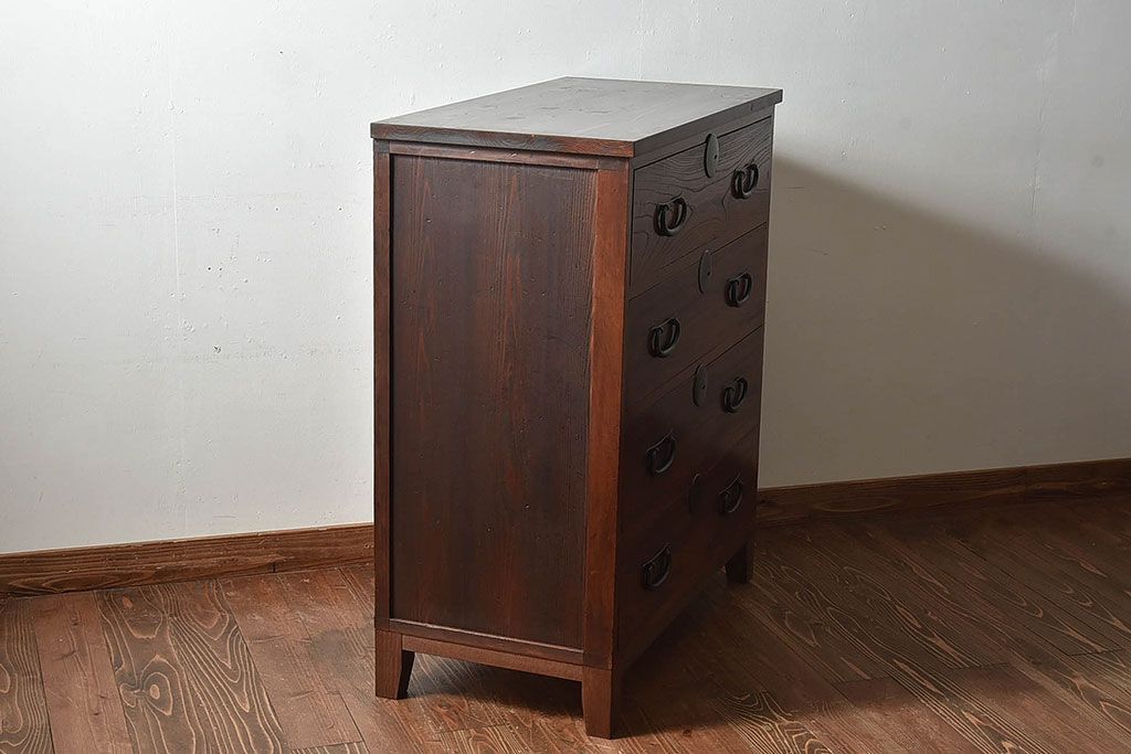 アンティーク家具　和製アンティーク　前面ケヤキ材　和モダンな脚付きチェスト(引き出し、箪笥)