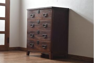 アンティーク家具　和製アンティーク　前面ケヤキ材　和モダンな脚付きチェスト(引き出し、箪笥)