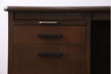 ヴィンテージ家具　イギリスビンテージ　オーク材　大振りな両袖机(ワークデスク、在宅ワーク、在宅用)