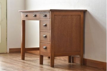 レトロ家具　昭和レトロ　木の質感が味わい深いナラ材の薄型デスク(片袖机、在宅ワーク、在宅用作業台、子供机)