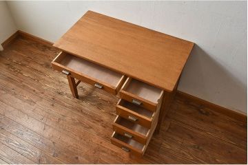 レトロ家具　昭和レトロ　木の質感が味わい深いナラ材の薄型デスク(片袖机、在宅ワーク、在宅用作業台、子供机)
