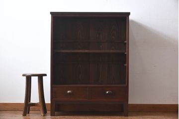 アンティーク家具　和製アンティーク　モールガラスがおしゃれなキャビネット(収納棚、戸棚、本箱)