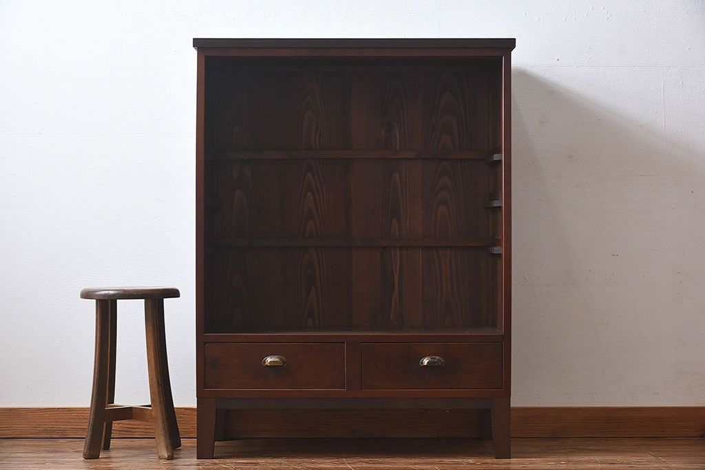 アンティーク家具　和製アンティーク　モールガラスがおしゃれなキャビネット(収納棚、戸棚、本箱)