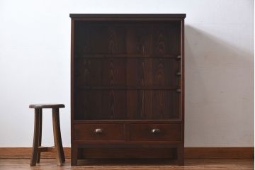 アンティーク家具　和製アンティーク　モールガラスがおしゃれなキャビネット(収納棚、戸棚、本箱)