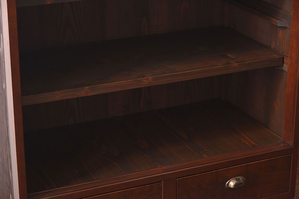 アンティーク家具　和製アンティーク　モールガラスがおしゃれなキャビネット(収納棚、戸棚、本箱)