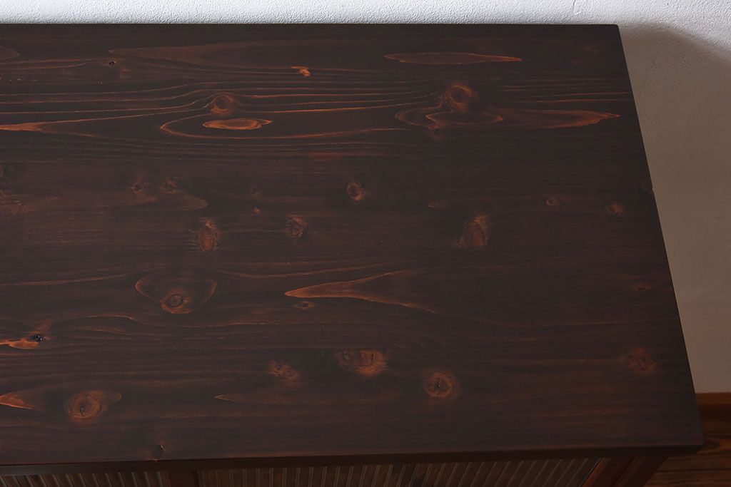 アンティーク家具　和製アンティーク　モールガラスがおしゃれなキャビネット(収納棚、戸棚、本箱)