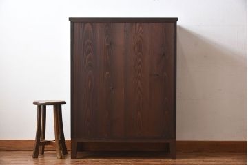 アンティーク家具　和製アンティーク　モールガラスがおしゃれなキャビネット(収納棚、戸棚、本箱)