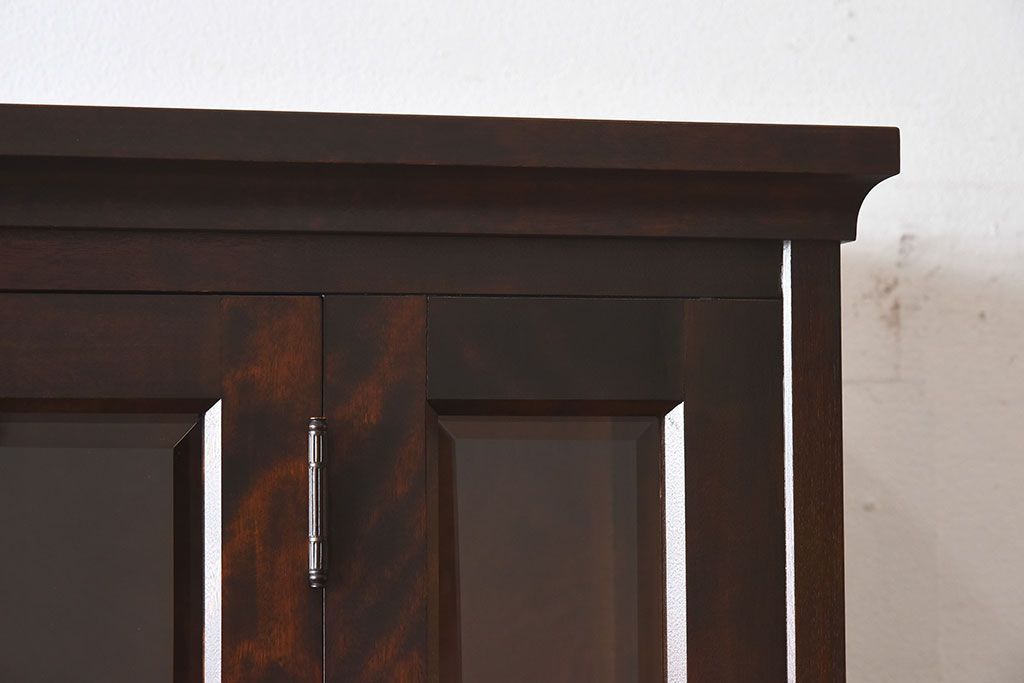 中古　北海道民芸家具　シックな雰囲気漂う大きな重ね食器棚(カップボード、収納棚)