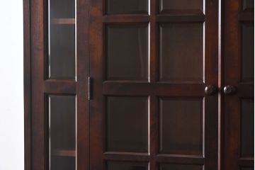 中古　北海道民芸家具　シックな雰囲気漂う大きな重ね食器棚(カップボード、収納棚)