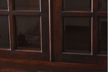 中古　北海道民芸家具　シックな雰囲気漂う大きな重ね食器棚(カップボード、収納棚)