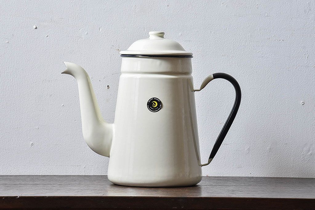 アンティーク雑貨　昭和レトロ　福島琺瑯　月星印　琺瑯製コーヒーポット(ケトル、水差し)・箱付き