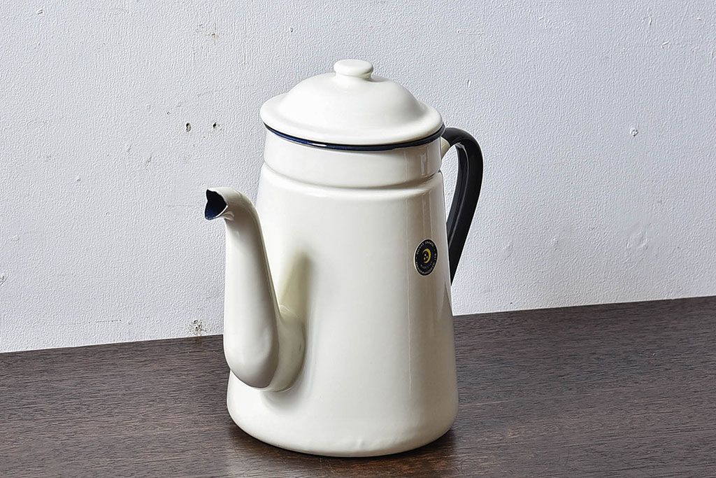 アンティーク雑貨　昭和レトロ　福島琺瑯　月星印　琺瑯製コーヒーポット(ケトル、水差し)・箱付き