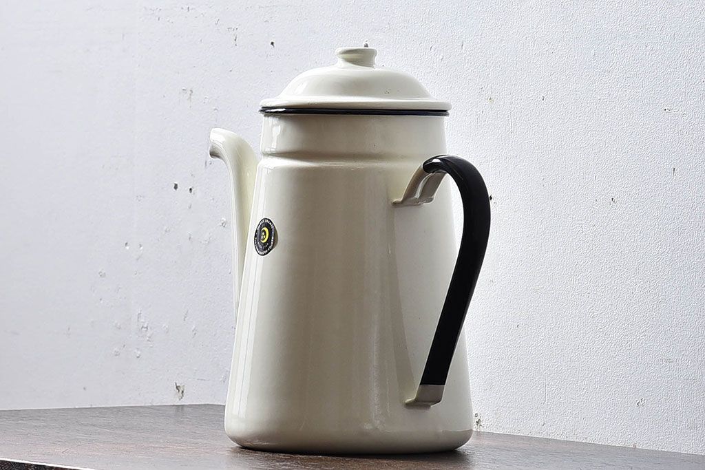 アンティーク雑貨　昭和レトロ　福島琺瑯　月星印　琺瑯製コーヒーポット(ケトル、水差し)・箱付き