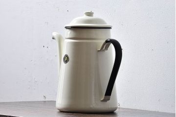 アンティーク雑貨　昭和レトロ　福島琺瑯　月星印　琺瑯製コーヒーポット(ケトル、水差し)・箱付き