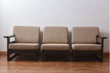 【H様ご成約済み】中古　北海道民芸家具　重厚な佇まいのトリプルソファ(3人掛けソファ、アームソファ)