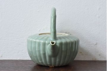 アンティーク雑貨　アンティーク　江戸期　三田焼　青磁銚子(竹節柄急須)