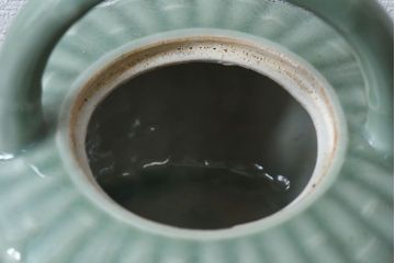 アンティーク雑貨　アンティーク　江戸期　三田焼　青磁銚子(竹節柄急須)