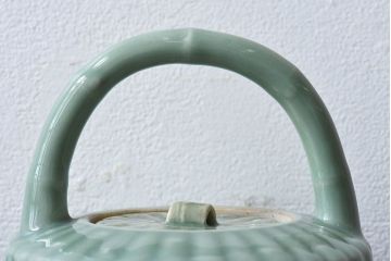 アンティーク雑貨　アンティーク　江戸期　三田焼　青磁銚子(竹節柄急須)